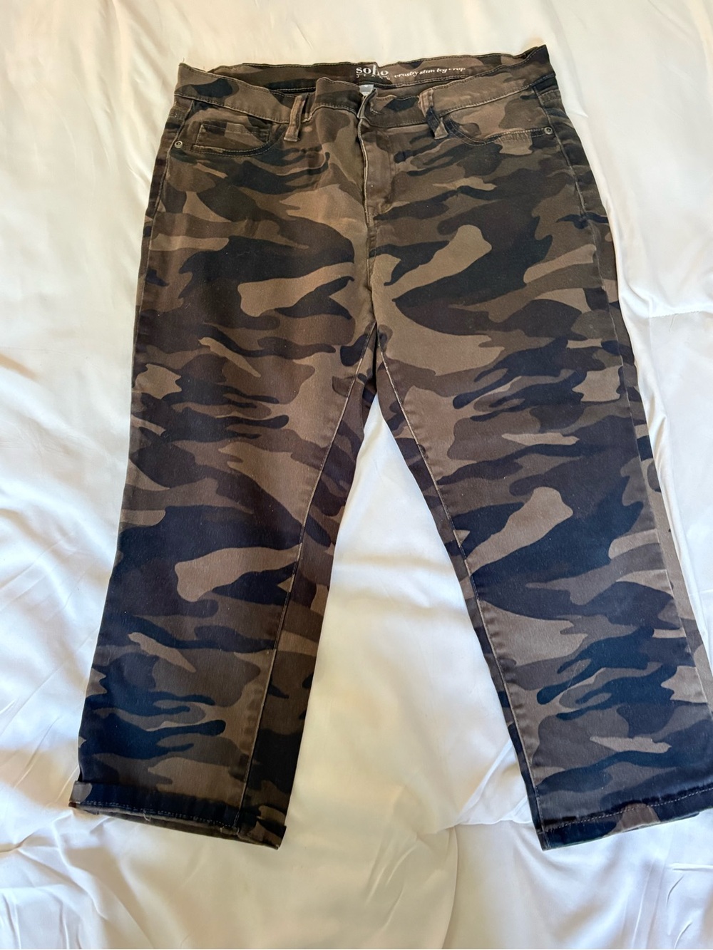 New York & Company Soho Crosby Slim Leg Crop Jeans - Olive & Black Camo